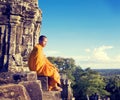 Contemplating Monk Angkor Wat Siam Reap Cambodia Concept Royalty Free Stock Photo