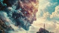 Contemplation amidst the ethereal a surreal face in the clouds evoking deep reflection on existence and reality Royalty Free Stock Photo