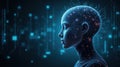 Contemplative artificial intelligence robot ponders digital future, its conscience and connection to vast technology network Royalty Free Stock Photo