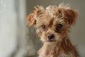 A contemplative brown puppy gazes outside