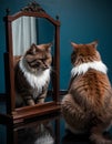 Contemplative Cat before a Mirror AI Generative