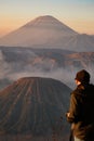 Contemplative Dawn: Man Silhouetted Watching Bromo Sunrise Royalty Free Stock Photo