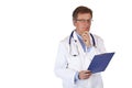 Contemplative doctor holds medical report Royalty Free Stock Photo