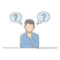 Contemplative Man with Question Marks Represents Thinking and Uncertainty in Illustration Style Royalty Free Stock Photo