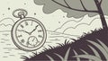 Pocket Watch on Cliff in Abstract Landscape, vector design Generative AI Royalty Free Stock Photo
