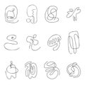 Contemporary abstract one continuous line scribbles set. Twirl dash scroll stroke or quirk. Whorl curved wavy bizarre elements for Royalty Free Stock Photo