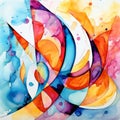 a contemporary abstract watercolor artwork with bold graphic 