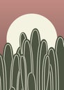 Contemporary aesthetic cactus in desert landscape poster. Saguaro in the night valley.