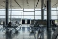 Contemporary airport hall interior with empty chairs. Royalty Free Stock Photo