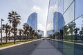 Contemporary architecture, Hotel W or Hotel Vela, by Ricard Bofill. Reflection glass building, Barceloneta beach, Barcelona.