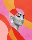 Contemporary art collage. Abstract woman face in modern design. Feminine abstraction poster in colorful palette. Royalty Free Stock Photo