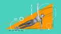 Contemporary art collage with beautiful sporty girl doing exercises over cyan background. Pilates, yoga training Royalty Free Stock Photo