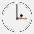 Contemporary art collage of business lady try change time, lying, sleeping on big clock arrow and stop waste work time Royalty Free Stock Photo