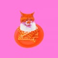 Contemporary art funny collage. Cute cat waffle. Minimal