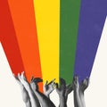 Contemporary art collage. Conceptual image with human hands giving support to lgbt. Freedom of choice, love