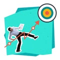 Contemporary art collage. Creative design. Businessman holding graph arrow and pointing on target. Working on profitable