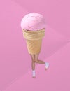 Contemporary art collage. Creative design with female legs and berry ice-cream instead body over pink background Royalty Free Stock Photo