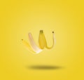 Levitating banana peel. Modern food concept