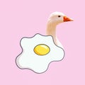 Scrambled eggs goose. Contemporary art collage. Funny Fast food minimal project