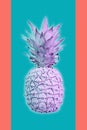 Contemporary art collage with pineapple. Exotic tropical fruit. Pop art. Perfect for invitations, greeting cards