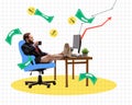 Contemporary art collage. Successful employee, freelancer sitting at home and working remotely, online. Earning money Royalty Free Stock Photo