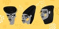 Contemporary art collection of faces. Set of vector stylized portraits of girls