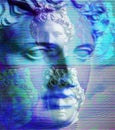 Contemporary art concept collage with antique statue head in a zine culture style. Glitch effect, textured. Royalty Free Stock Photo