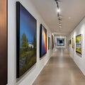 A contemporary, art gallery-inspired hallway with track lighting and white walls to display artwork3, Generative AI