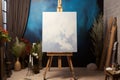 Contemporary art studio Wooden easel, blank canvas, a thriving artists sanctuary Royalty Free Stock Photo