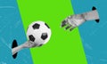 Contemporary artistic collage depicting a hand with a soccer ball