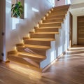 Contemporary ash wood staircase in the elegant interior of a stylish new modern home