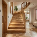 Contemporary ash wood staircase in the interior design of a stylish new modern house