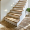 Contemporary ash wood staircase in the modern interior design of a newly constructed house