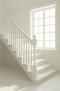 Contemporary ash wood staircase in new home featuring elegant white interior design