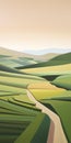 Contemporary Asian Art: Detailed And Layered Compositions Of Green Fields And Hills