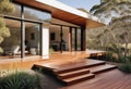 A contemporary Australian home\'s front entry and deck