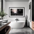 Contemporary Bathroom with Floating Vanity and Single Frame Mockup Royalty Free Stock Photo