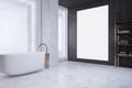 Contemporary bathroom interior with bath tub and empty mock up banner. 3D Rendering Royalty Free Stock Photo