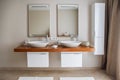 Contemporary bathroom interior, great design. Modern bathroom interior. Nobody inside. Wood texture. Royalty Free Stock Photo
