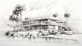 Contemporary Beachfront Luxury Villa Sketch In Monochrome