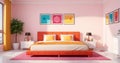 Modern Bedroom with Vibrant Artwork Royalty Free Stock Photo