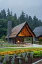 Contemporary black loft house featuring steel frame pavilion with stunning nature view