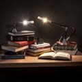 Contemporary Book Desk Staged Books for Photography. AI