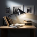 Contemporary Book Desk Staged Books for Photography. AI