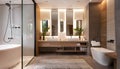 Contemporary bright bathroom interior. Hotel interiors concept. 3D Rendering Royalty Free Stock Photo