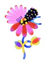 Contemporary bright vector flowers with black outline. Vibrant floral bouquet. Baloon style. Modern art
