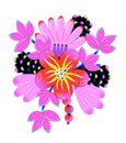 Contemporary bright vector flowers with black outline. Vibrant floral bouquet. Baloon style. Modern art