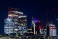 Contemporary building walkie talkie in the City of London at night