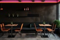Contemporary cafe interior with a black wall for advertising opportunities