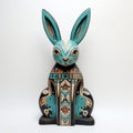 Contemporary Chicano Rabbit With Turquoise Paint And Geometric Inlay